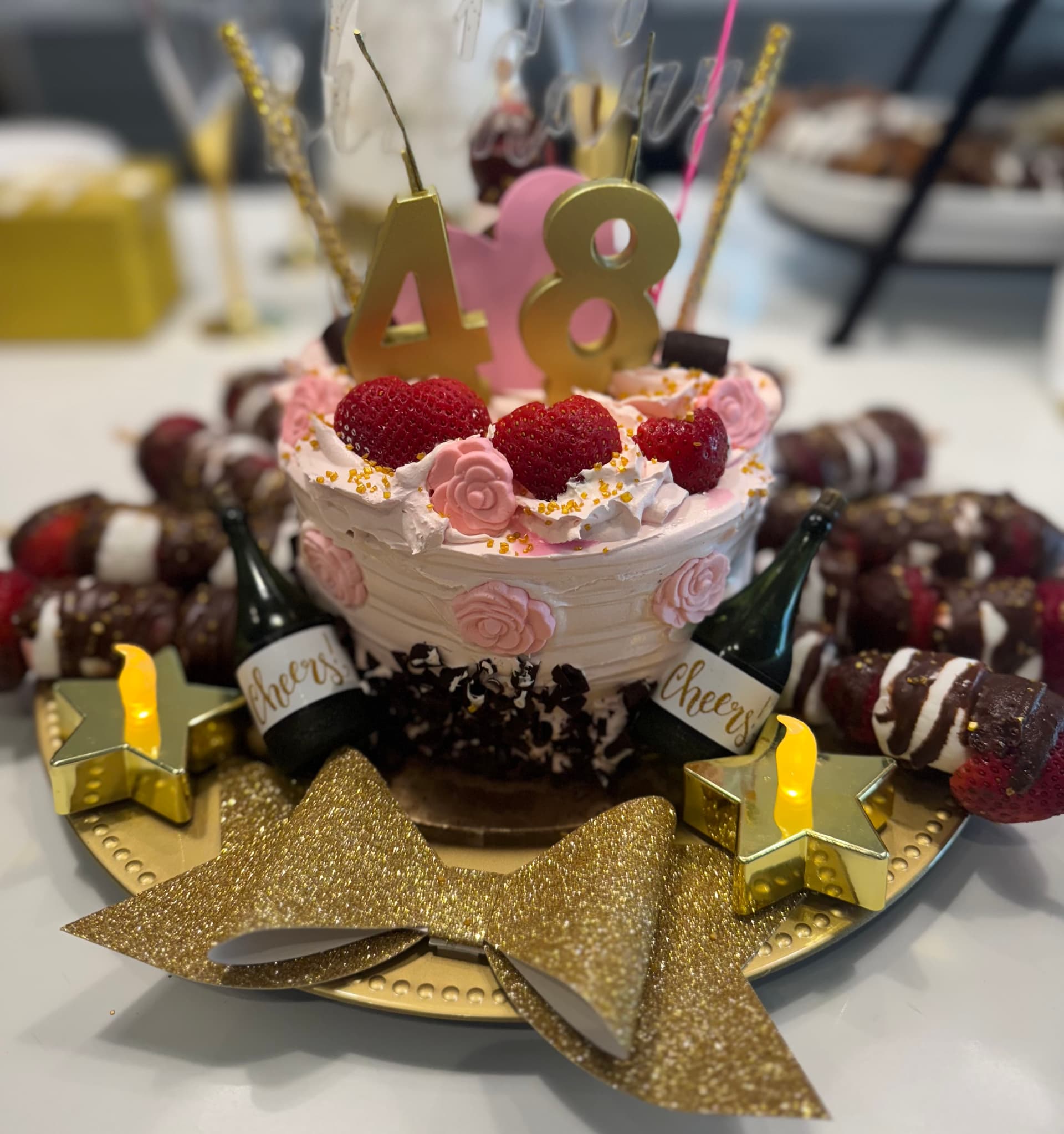Elegant birthday cake setup