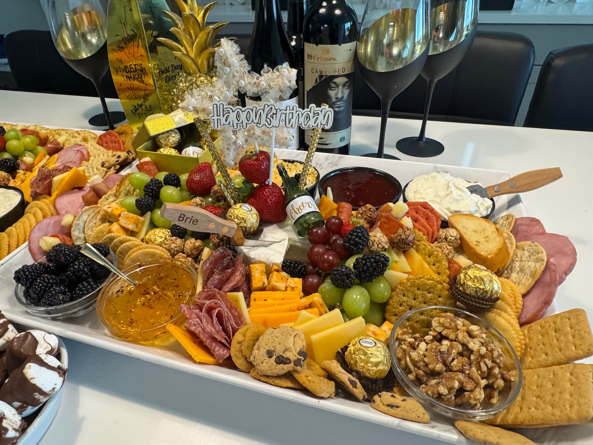 Elegant grazing board with wine